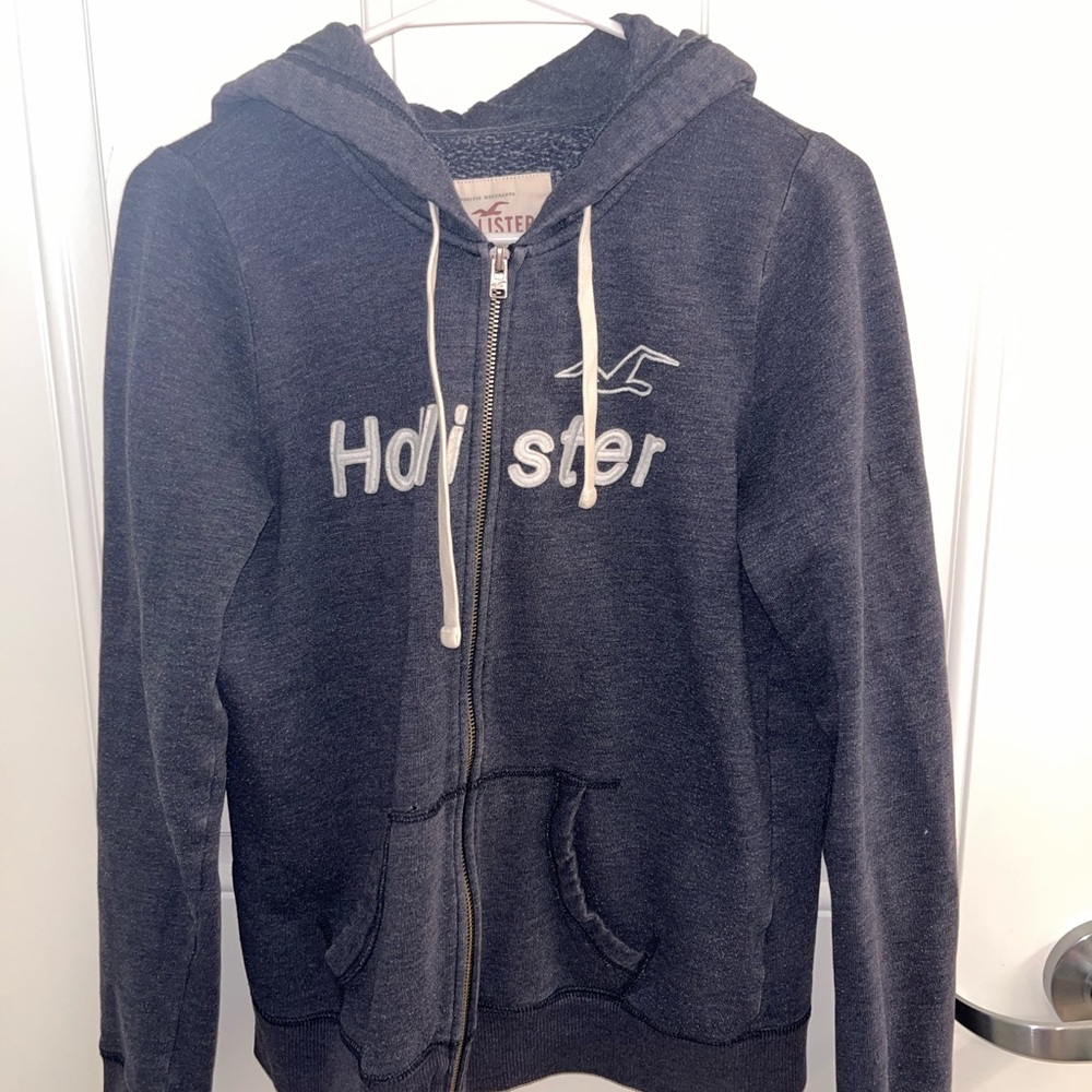 Hollister Navy Blue Hoodie with White Accents